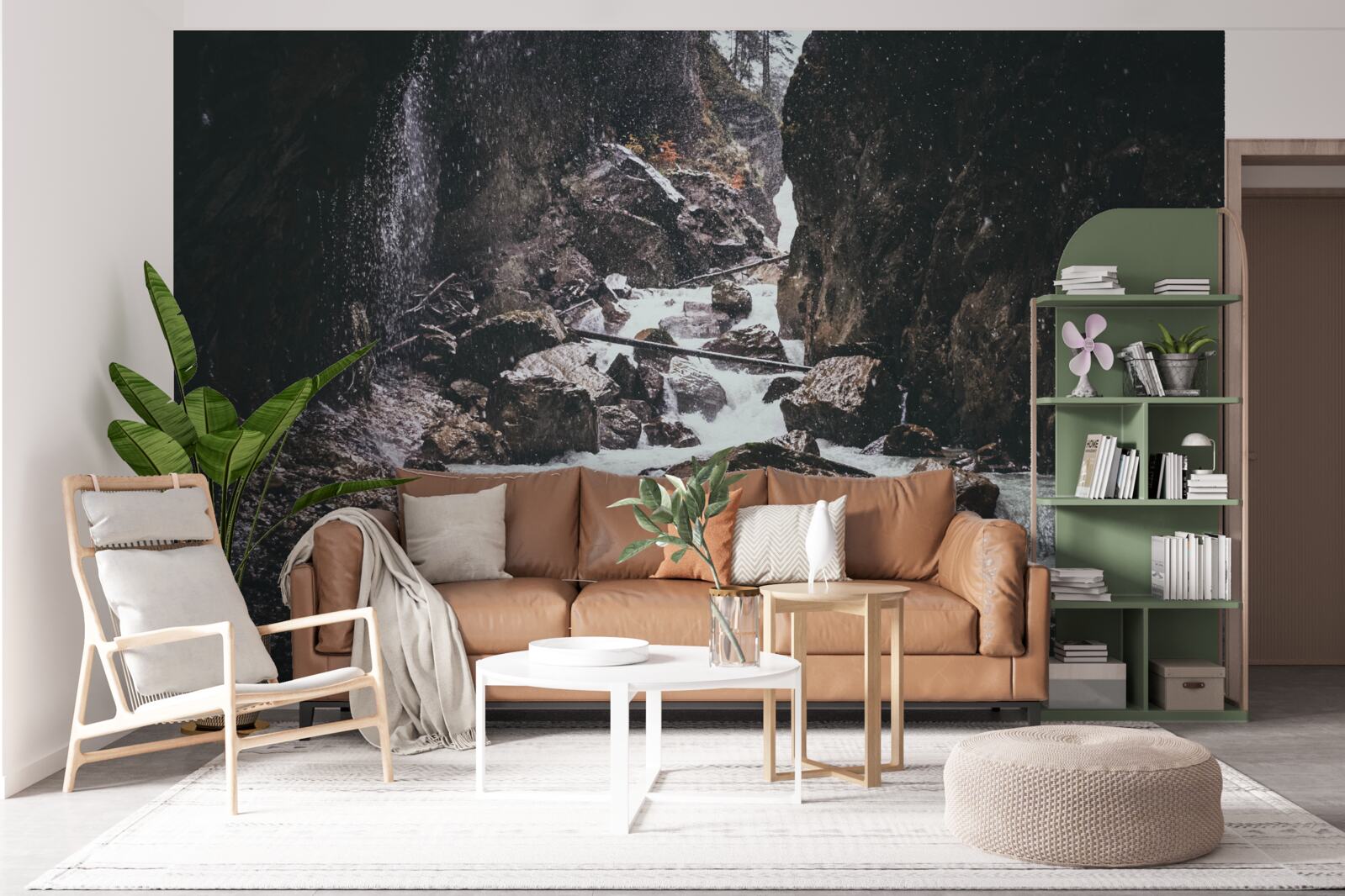 Фотошпалери серед скель - величний гірський водоспад