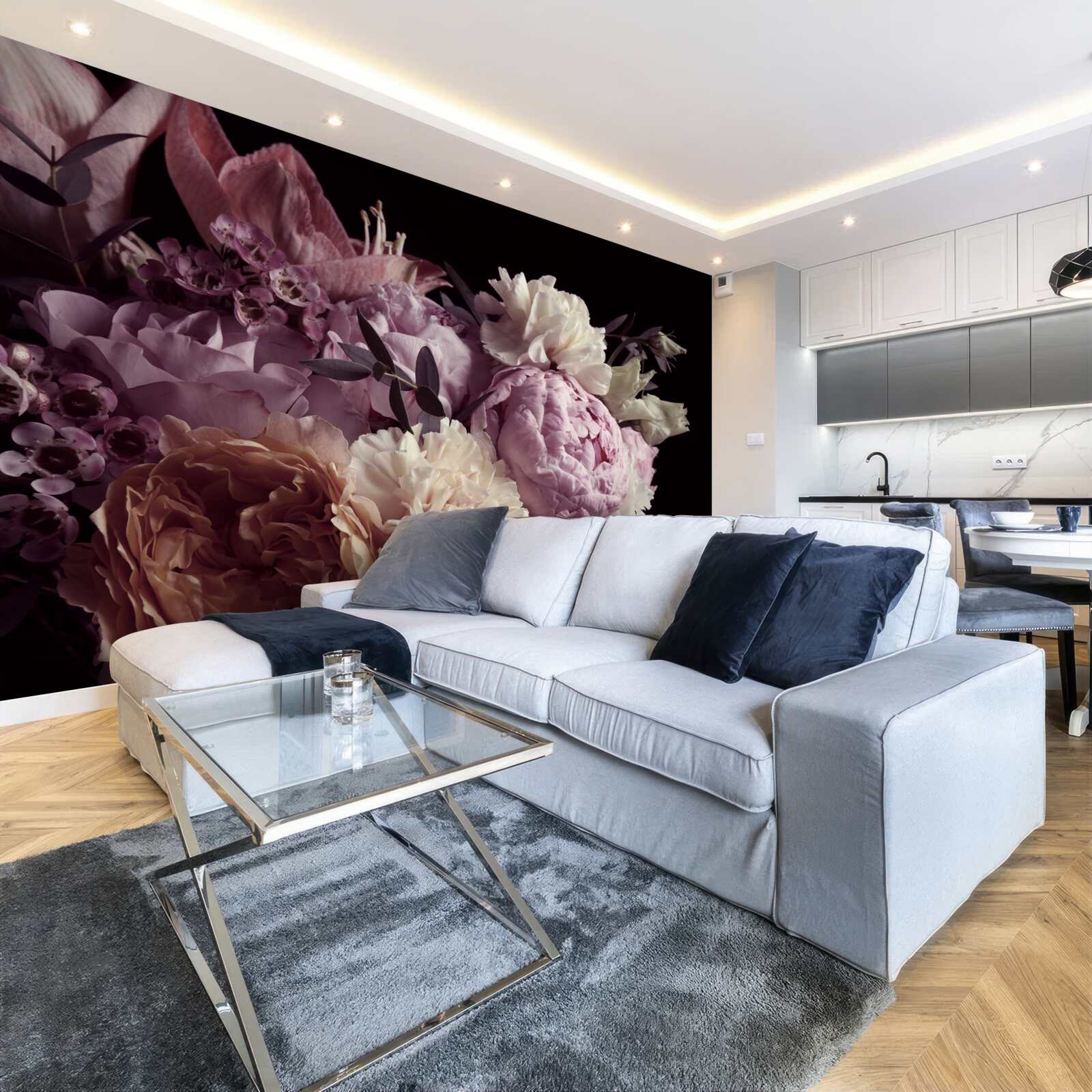 Фотошпалери букет у вінтажному стилі на чорному тлі, що нагадує про осінь