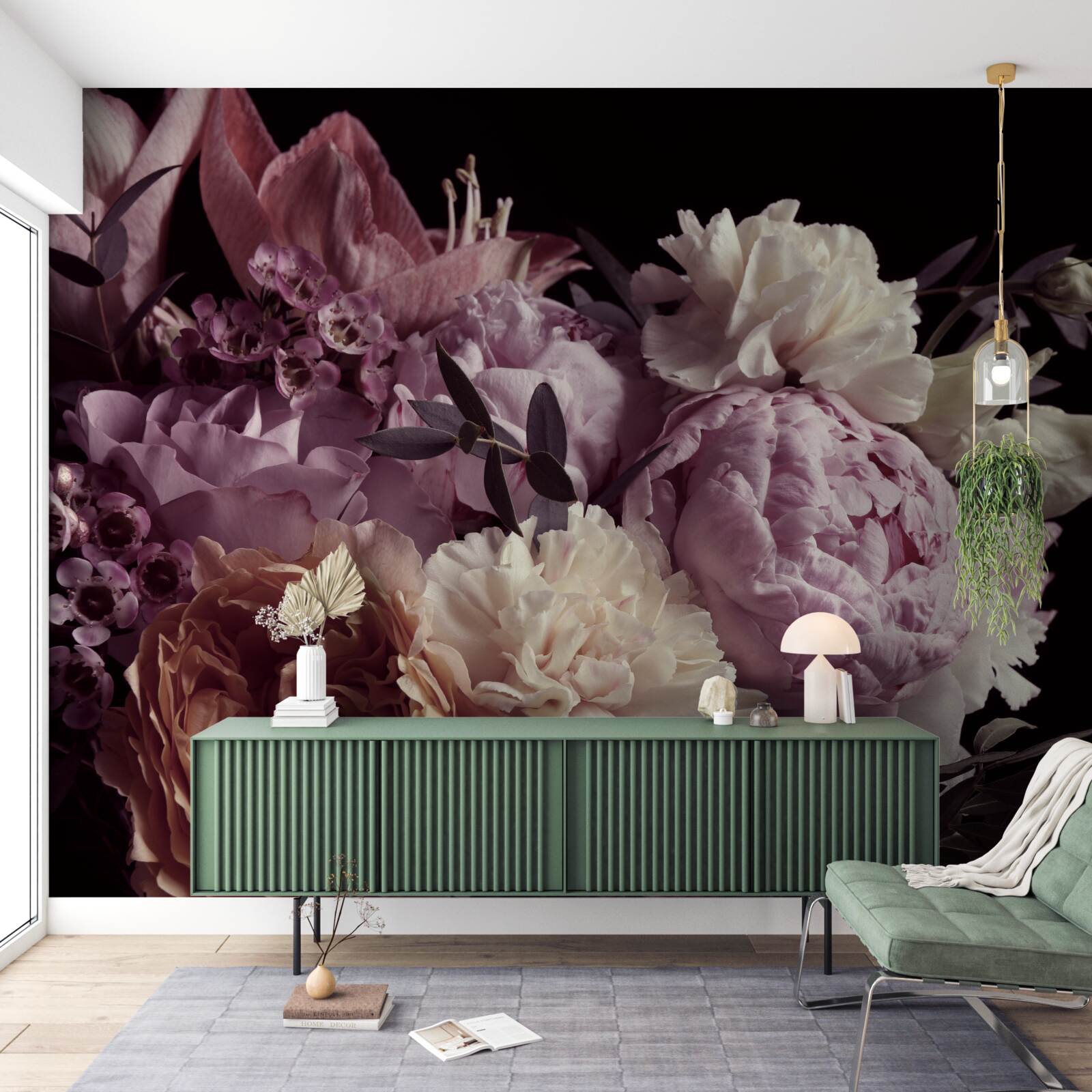 Фотошпалери букет у вінтажному стилі на чорному тлі, що нагадує про осінь