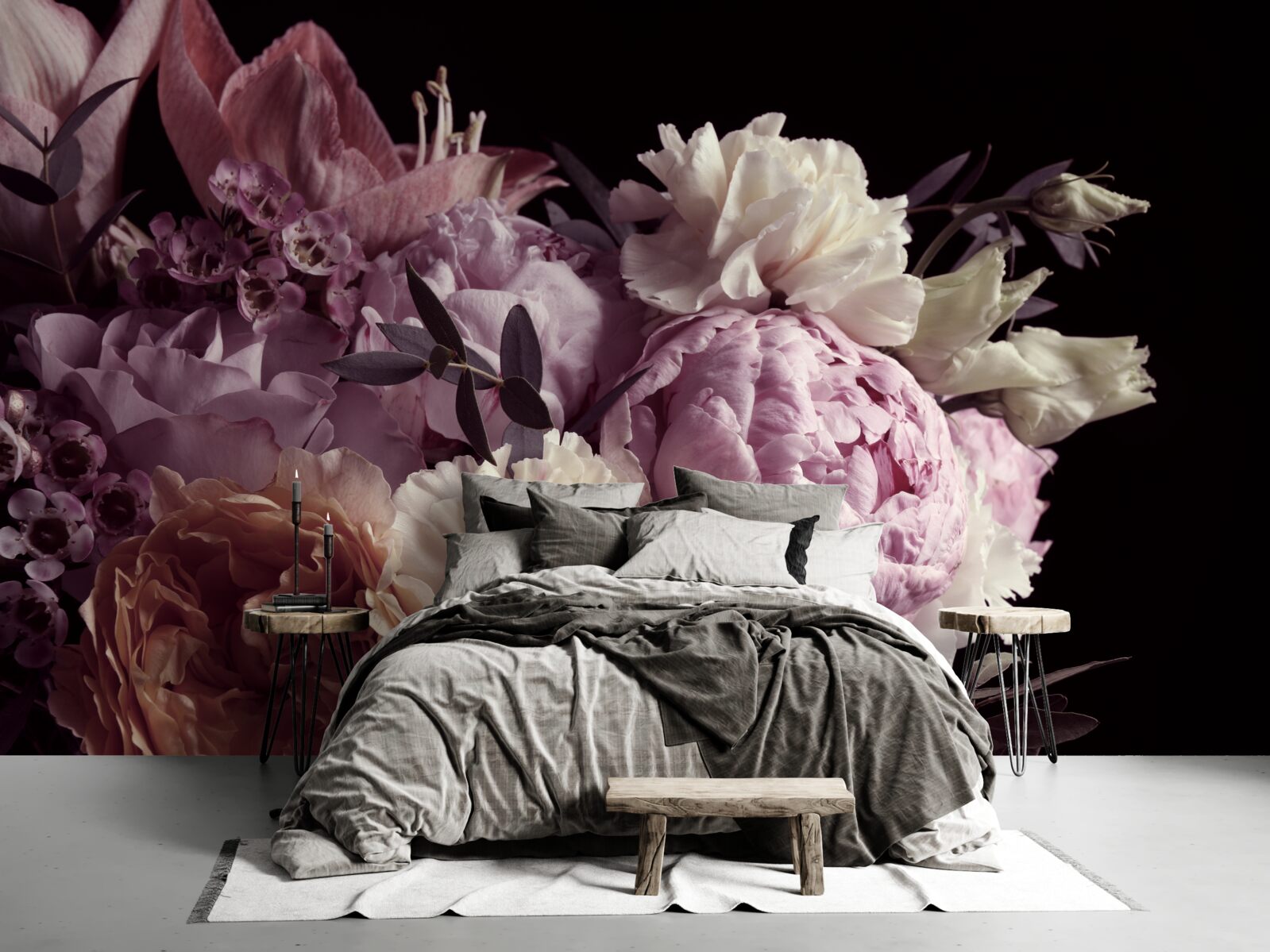 Фотошпалери букет у вінтажному стилі на чорному тлі, що нагадує про осінь