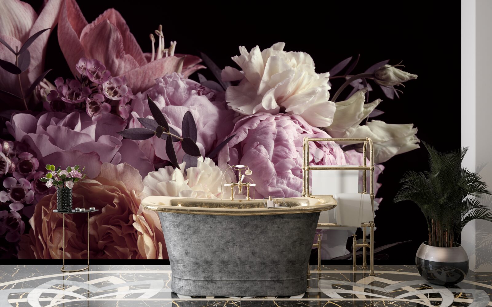 Фотошпалери букет у вінтажному стилі на чорному тлі, що нагадує про осінь