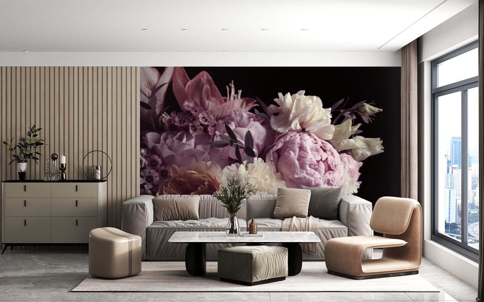 Фотошпалери букет у вінтажному стилі на чорному тлі, що нагадує про осінь