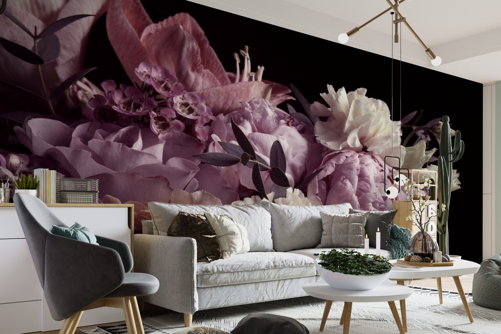 Фотошпалери букет у вінтажному стилі на чорному тлі, що нагадує про осінь