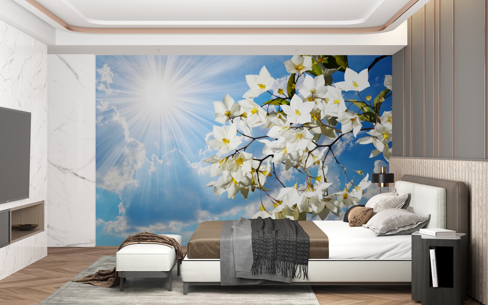 Фотошпалери квітуча гілка білосніжного жасмину