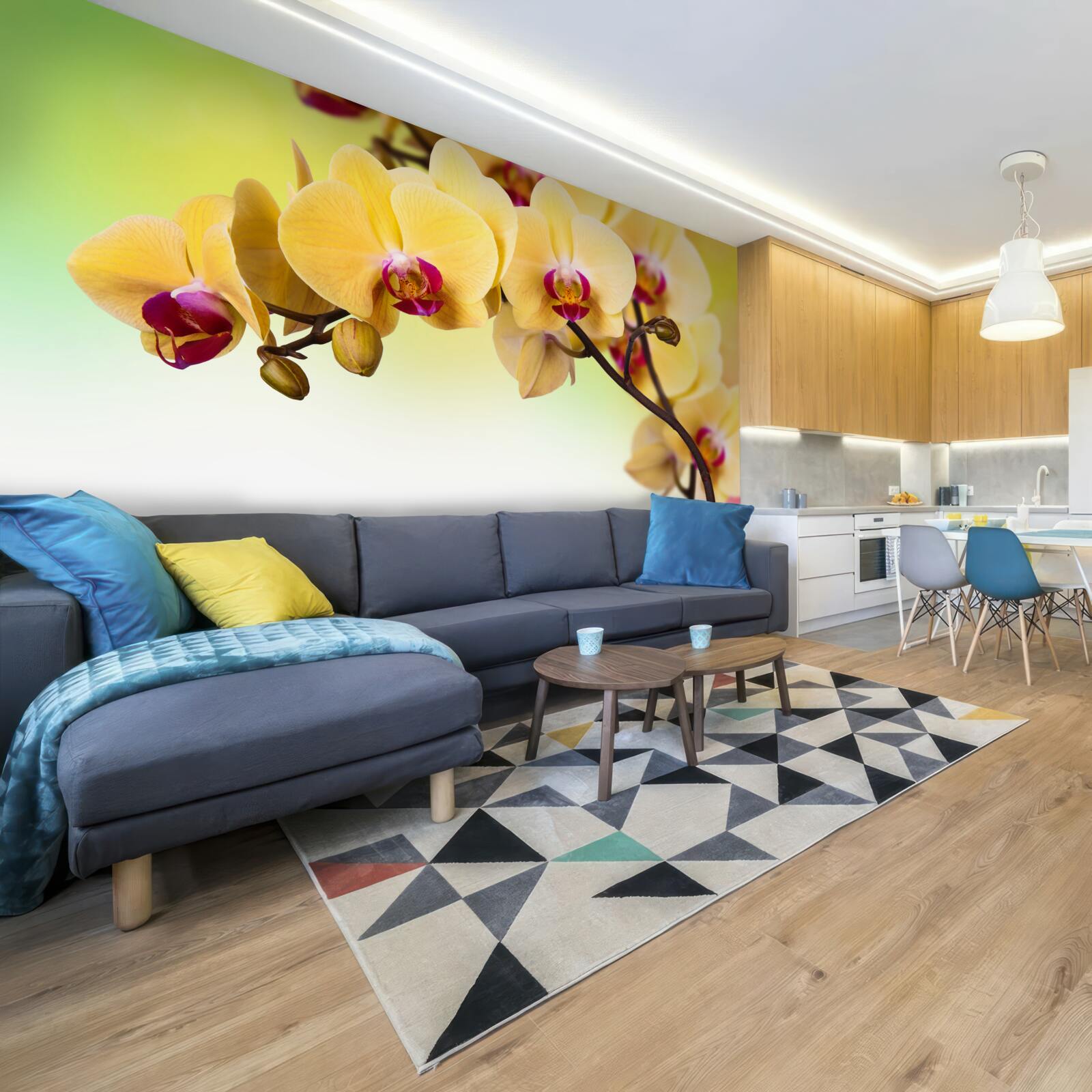 Фотошпалери гілка жовтої квітучої орхідеї