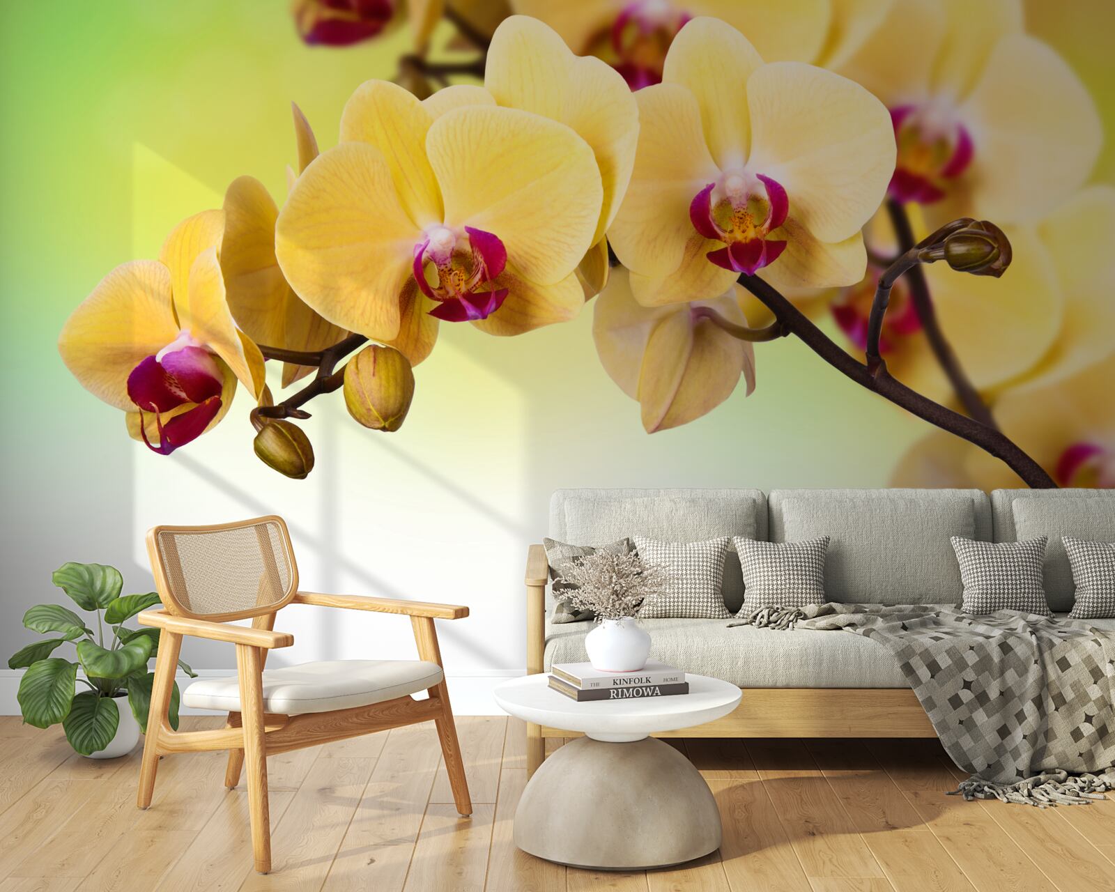 Фотошпалери гілка жовтої квітучої орхідеї