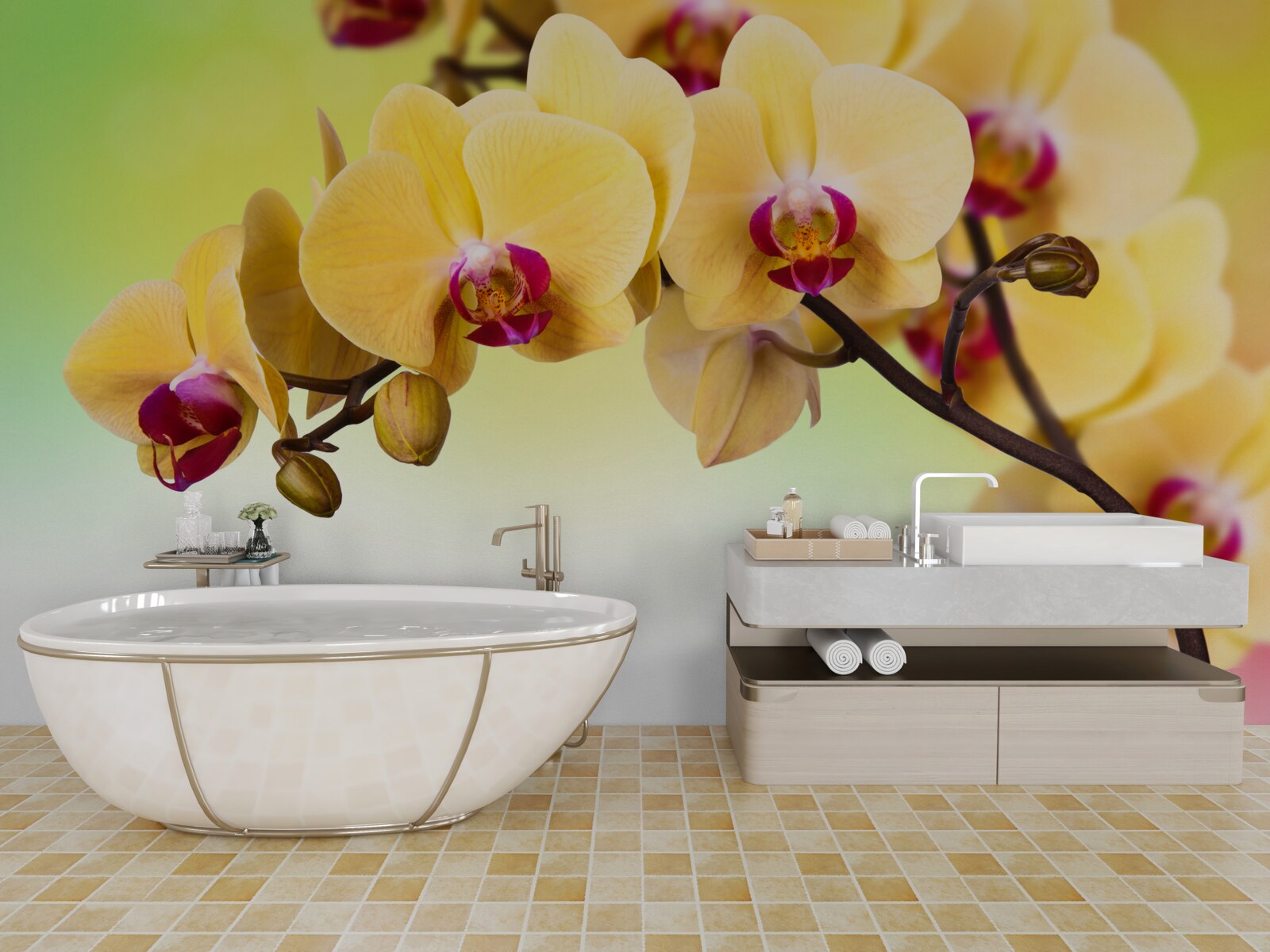 Фотошпалери гілка жовтої квітучої орхідеї