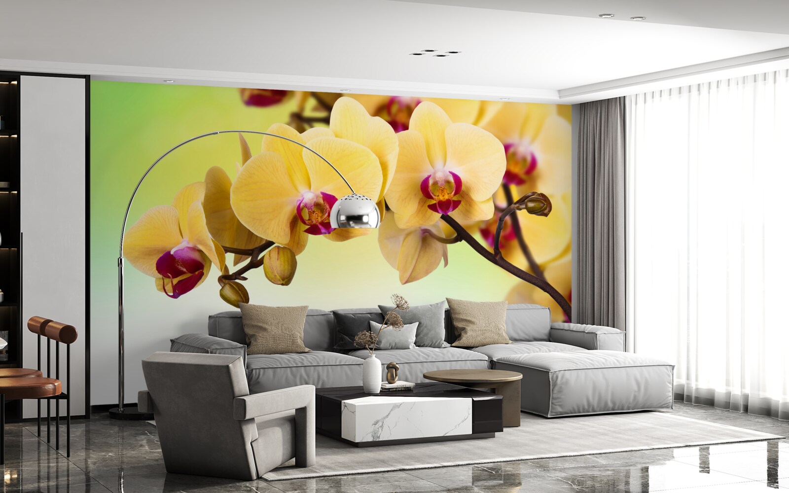 Фотошпалери гілка жовтої квітучої орхідеї