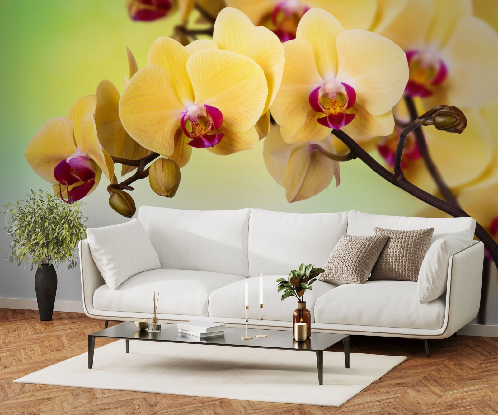 Фотошпалери гілка жовтої квітучої орхідеї