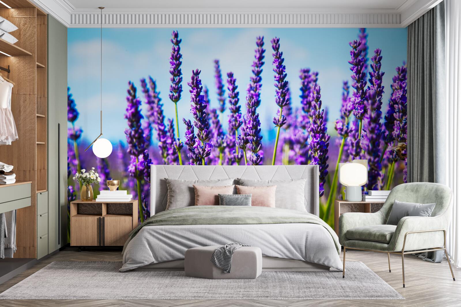Фотошпалери фіолетова лаванда на тлі блакитного неба