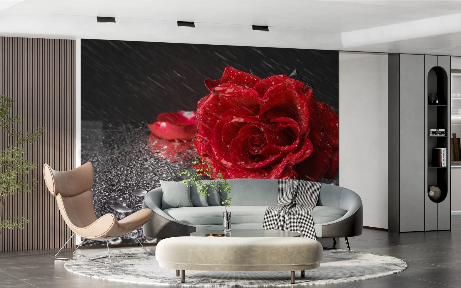 Фотошпалери троянда під дощем, червона, як кров