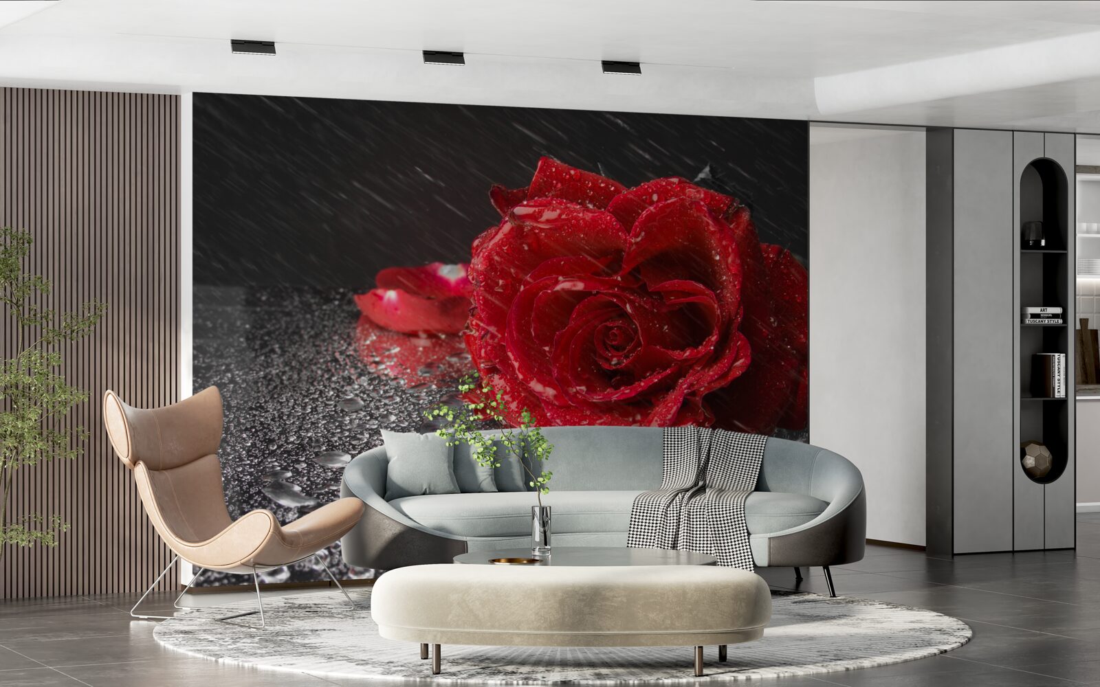 Фотошпалери троянда під дощем, червона, як кров