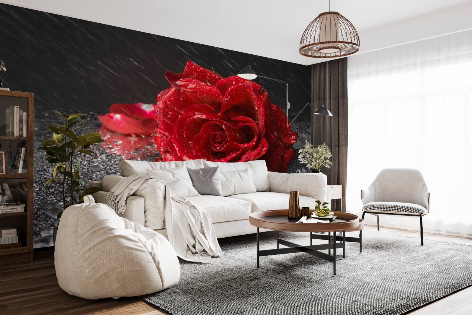 Фотошпалери троянда під дощем, червона, як кров