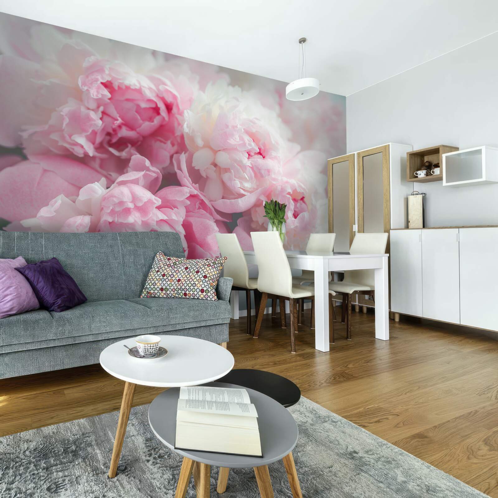 Фотошпалери букет ніжних і витончених рожевих півоній