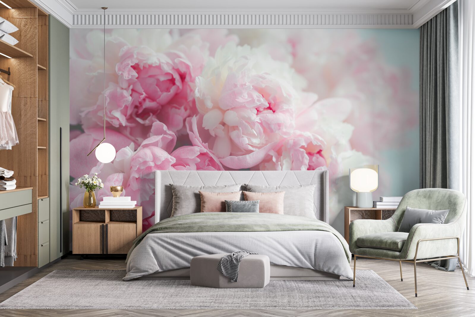 Фотошпалери букет ніжних і витончених рожевих півоній