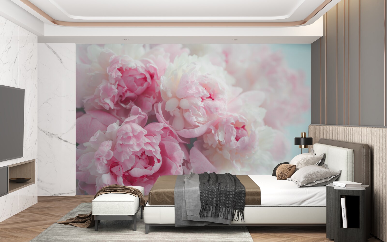 Фотошпалери букет ніжних і витончених рожевих півоній