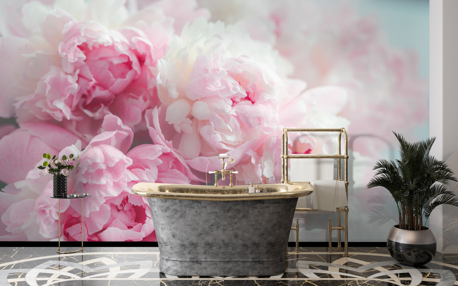 Фотошпалери букет ніжних і витончених рожевих півоній
