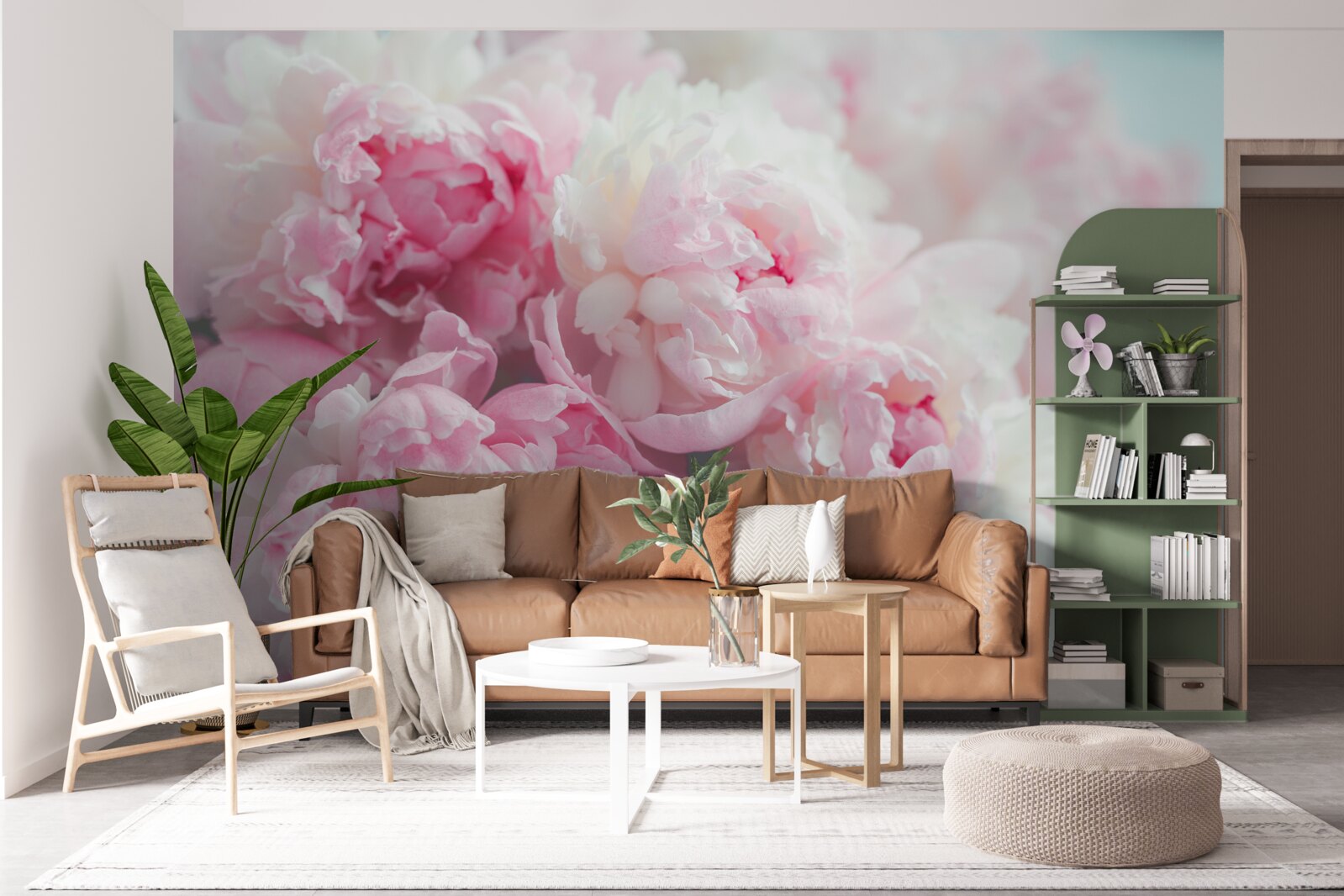 Фотошпалери букет ніжних і витончених рожевих півоній