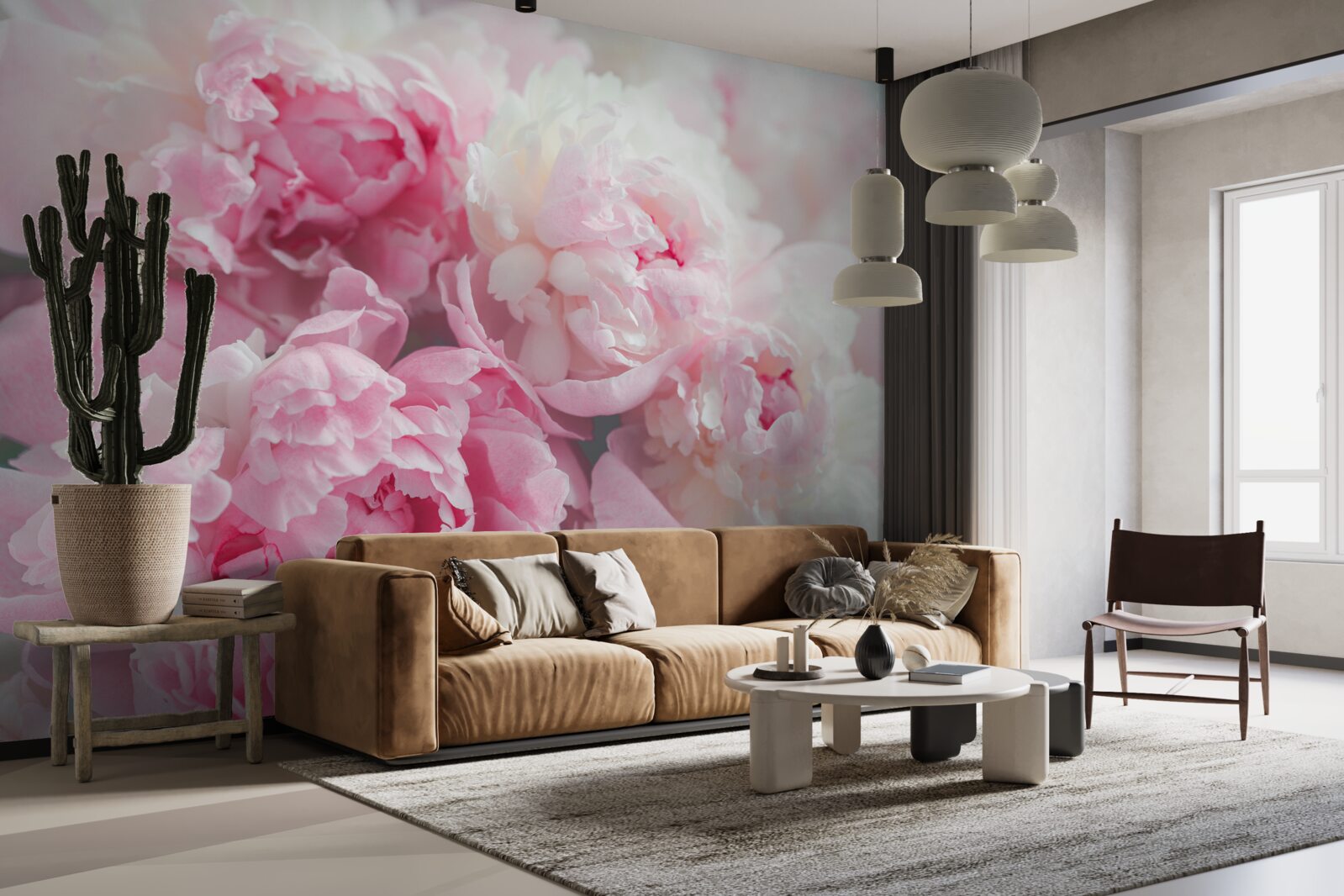 Фотошпалери букет ніжних і витончених рожевих півоній