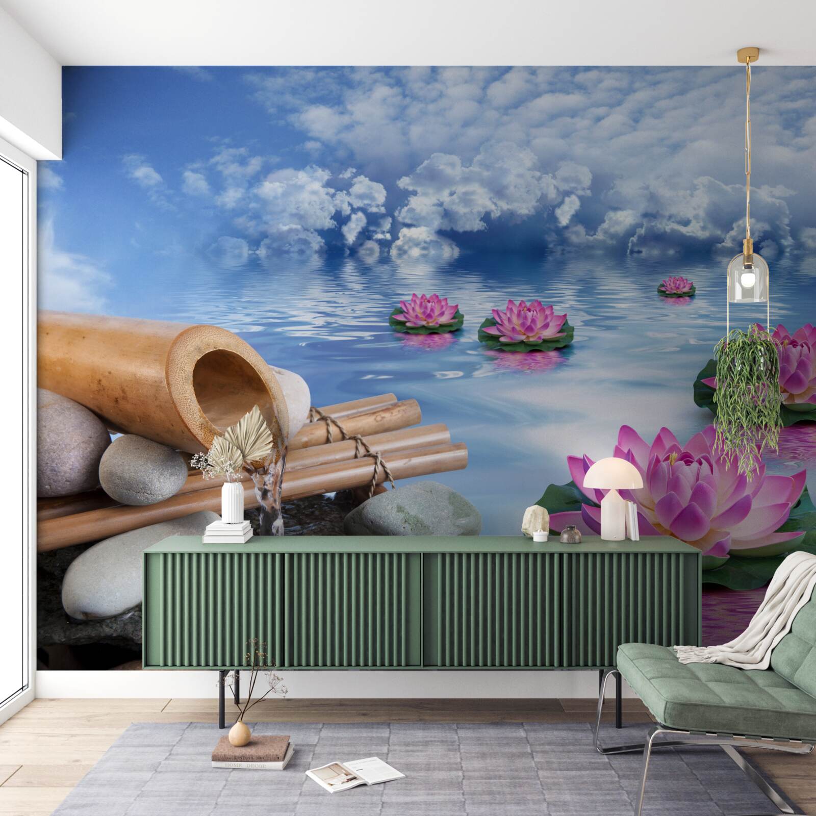 Фотошпалери фіолетові лотоси, що плавають на воді