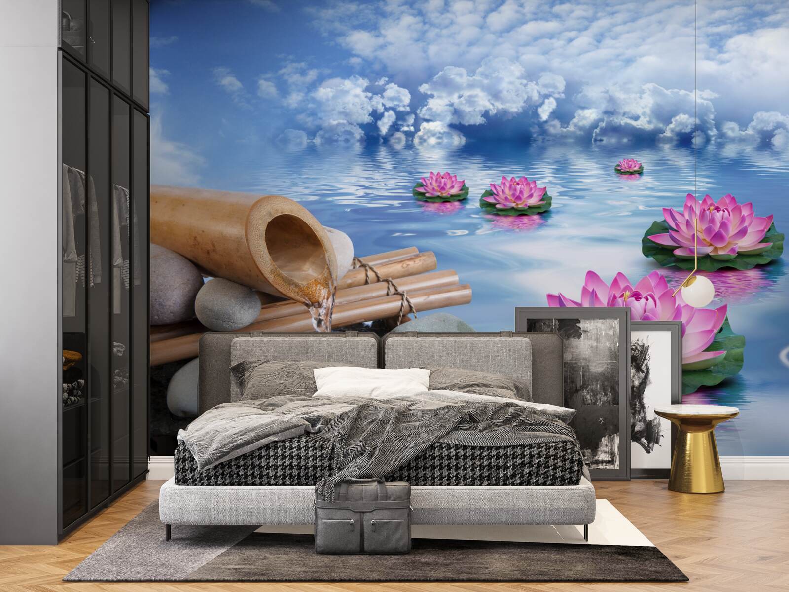 Фотошпалери фіолетові лотоси, що плавають на воді