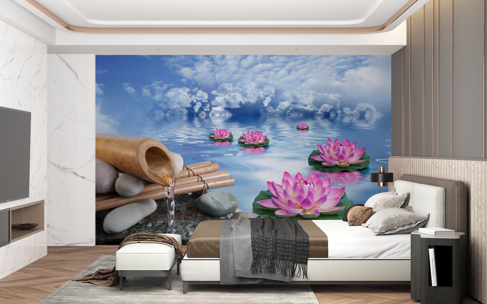 Фотошпалери фіолетові лотоси, що плавають на воді