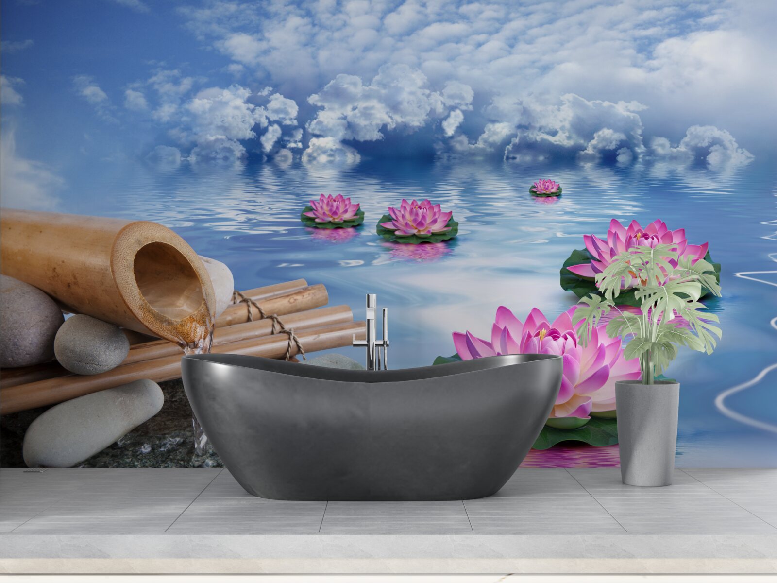 Фотошпалери фіолетові лотоси, що плавають на воді