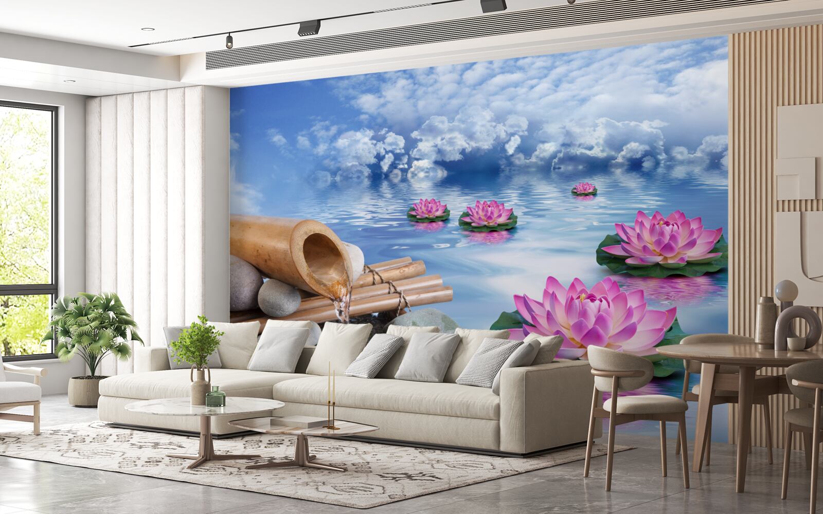 Фотошпалери фіолетові лотоси, що плавають на воді