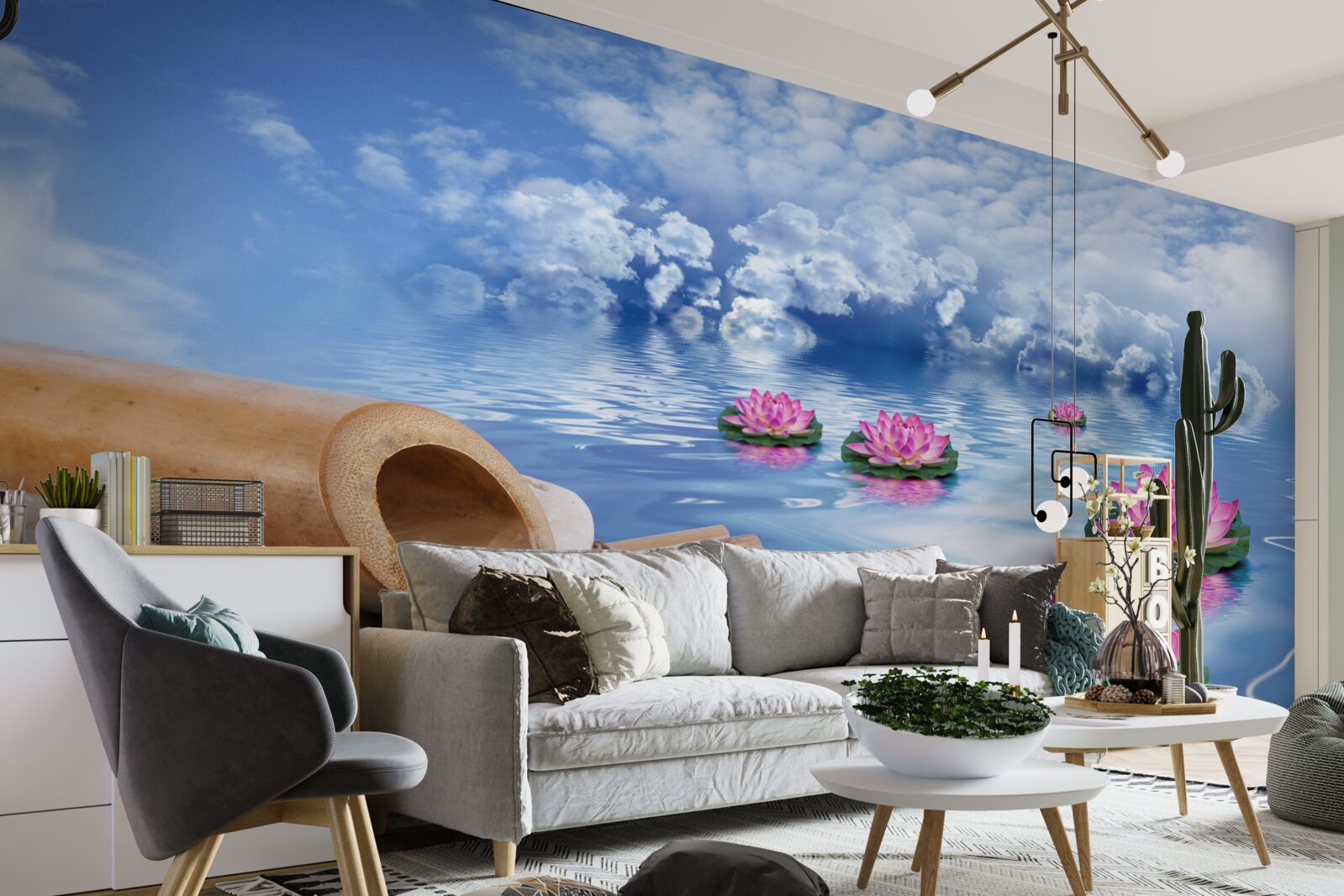 Фотошпалери фіолетові лотоси, що плавають на воді