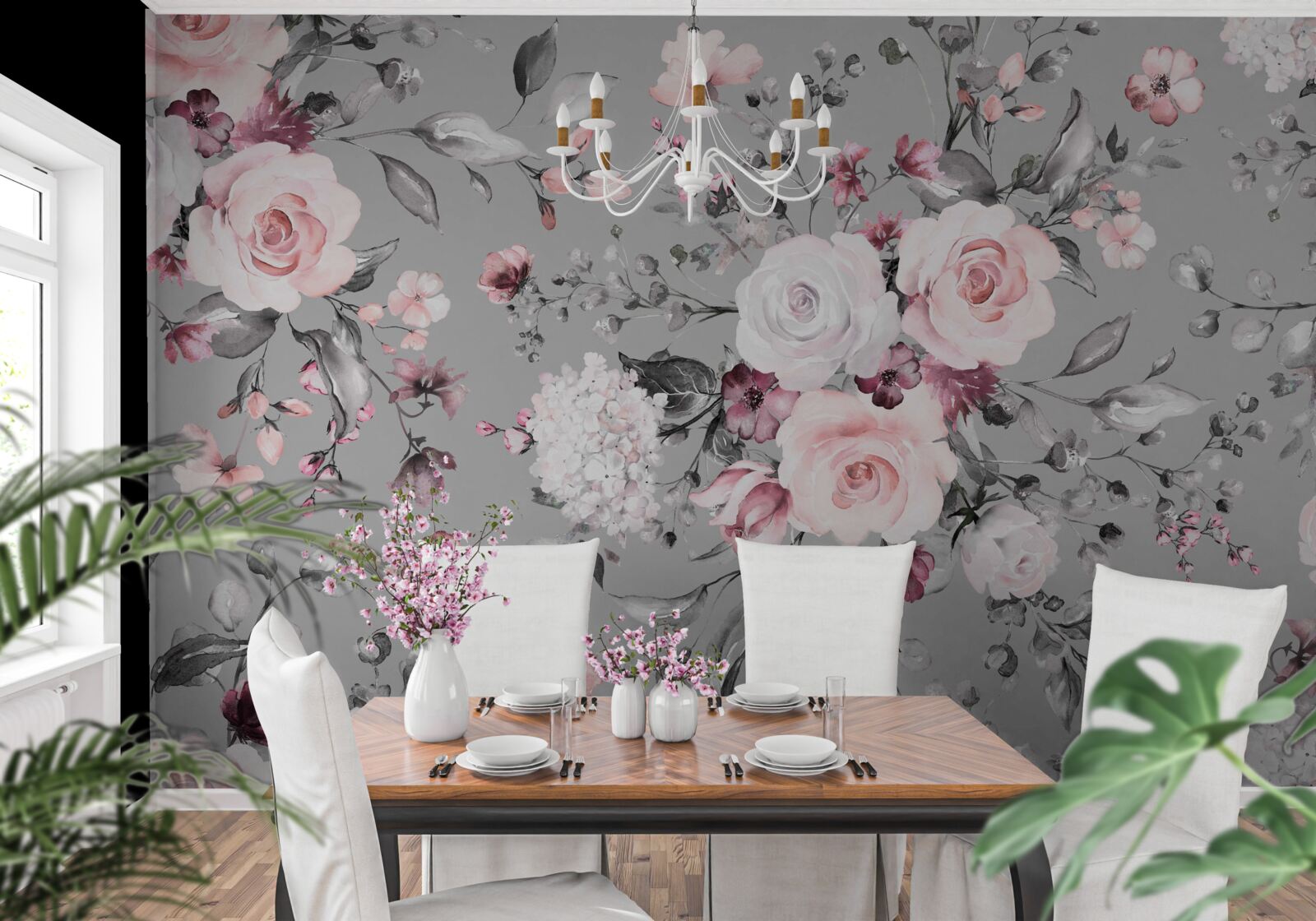 Фотошпалери яскраві троянди на матовому тлі