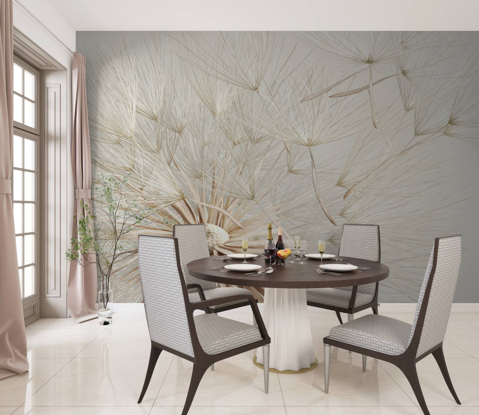 Фотошпалери кульбаби цвітуть під впливом вітру