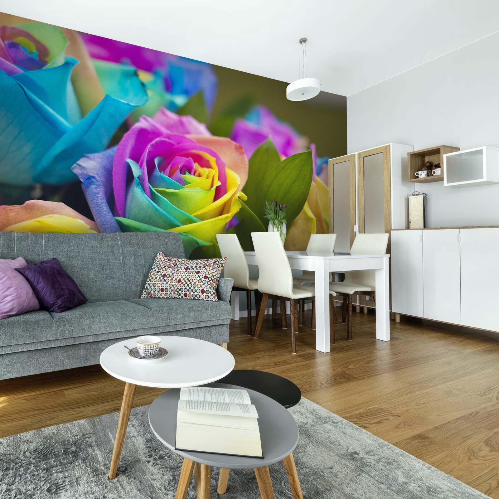 Фотошпалери букет включає красиву райдужну троянду