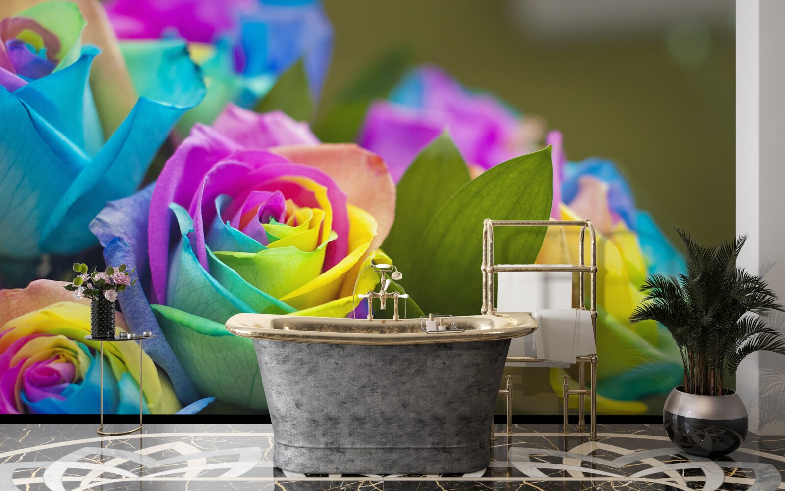 Фотошпалери букет включає красиву райдужну троянду