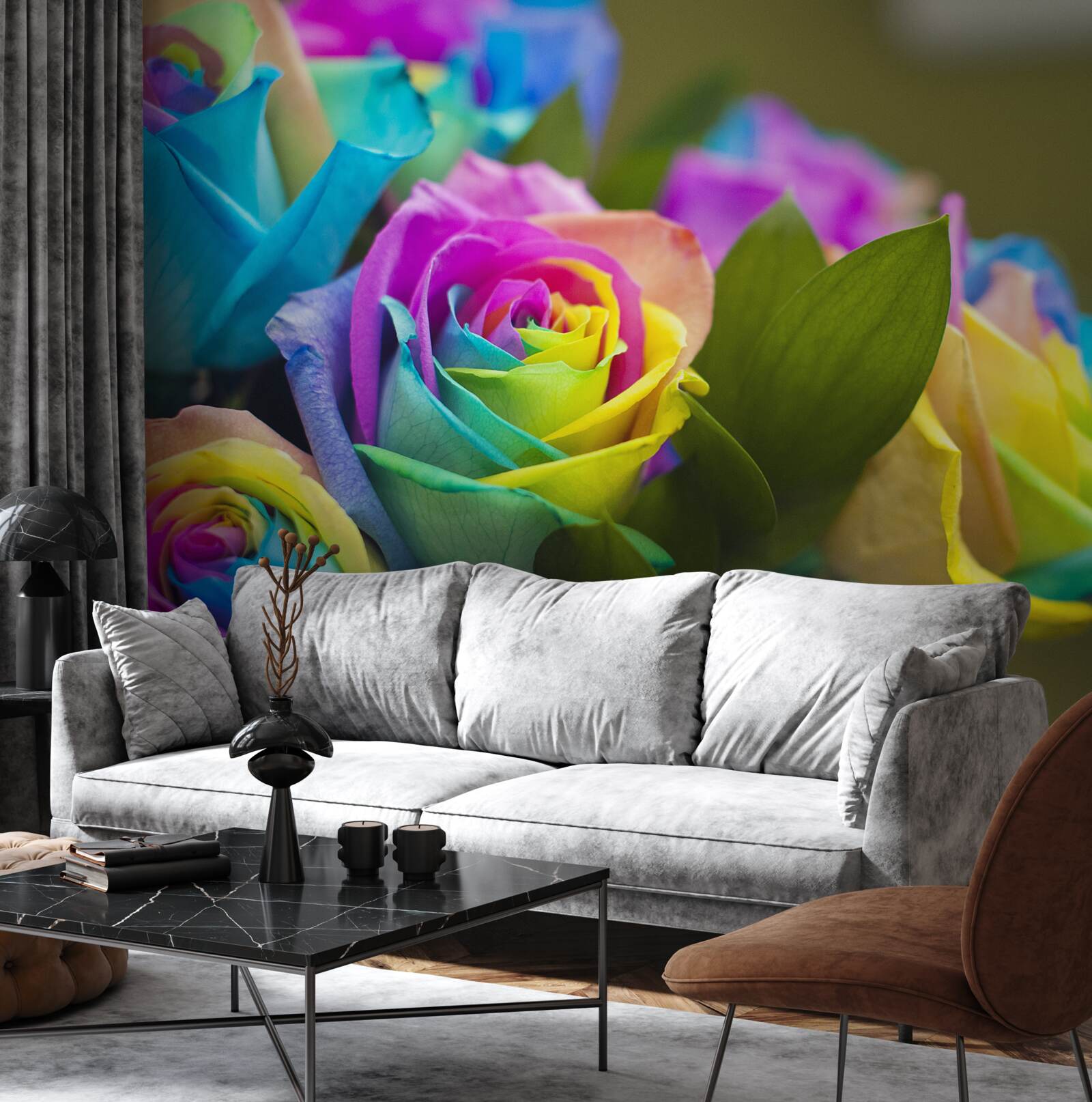 Фотошпалери букет включає красиву райдужну троянду