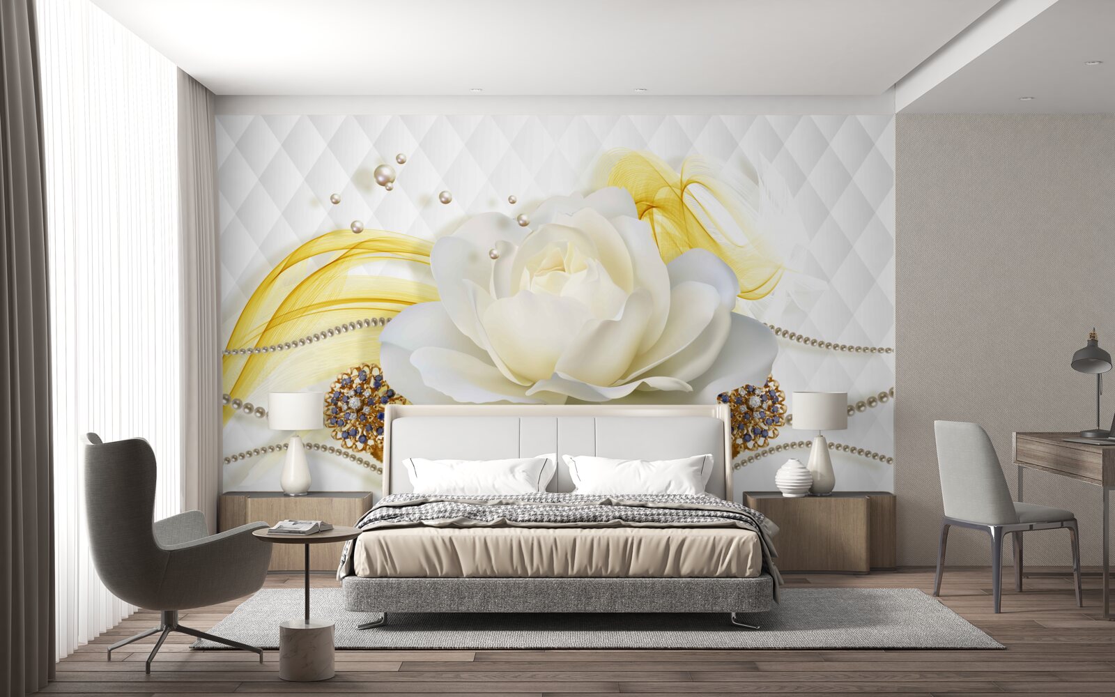 Фотошпалери алебастрові троянди та інкрустовані камінням брошки