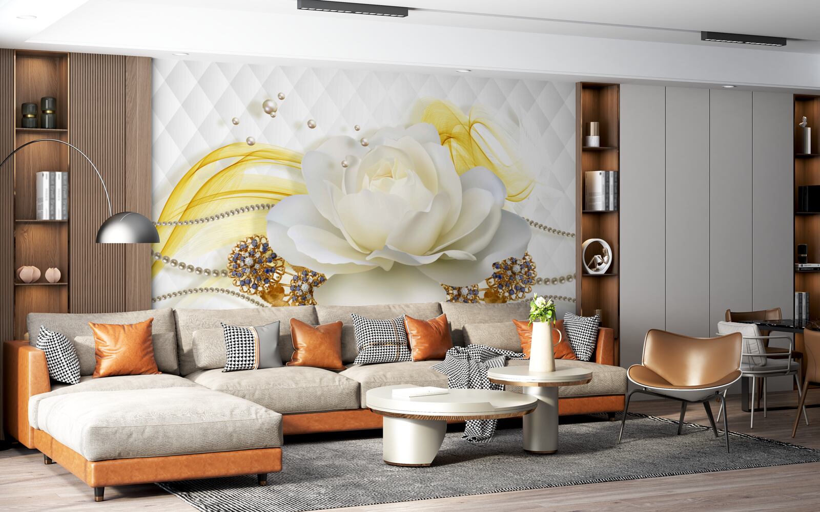 Фотошпалери алебастрові троянди та інкрустовані камінням брошки