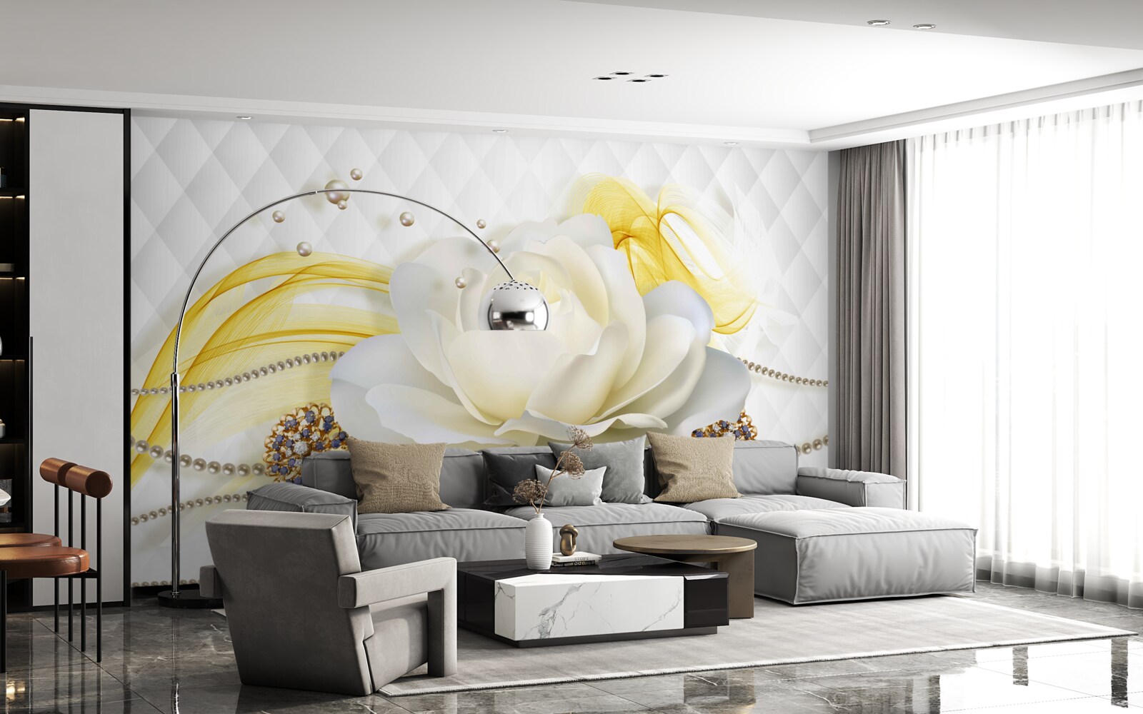 Фотошпалери алебастрові троянди та інкрустовані камінням брошки