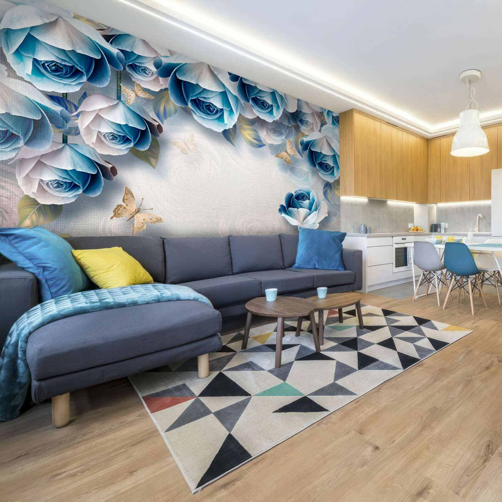 Фотошпалери метелики та блакитні троянди