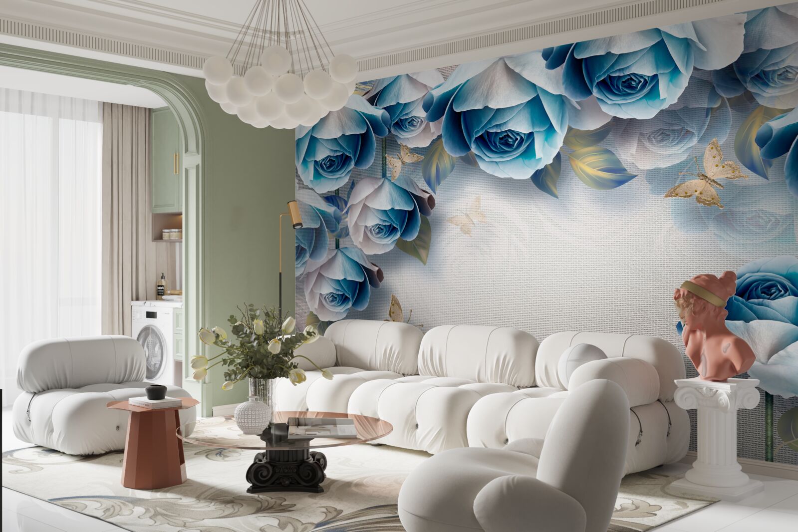 Фотошпалери метелики та блакитні троянди