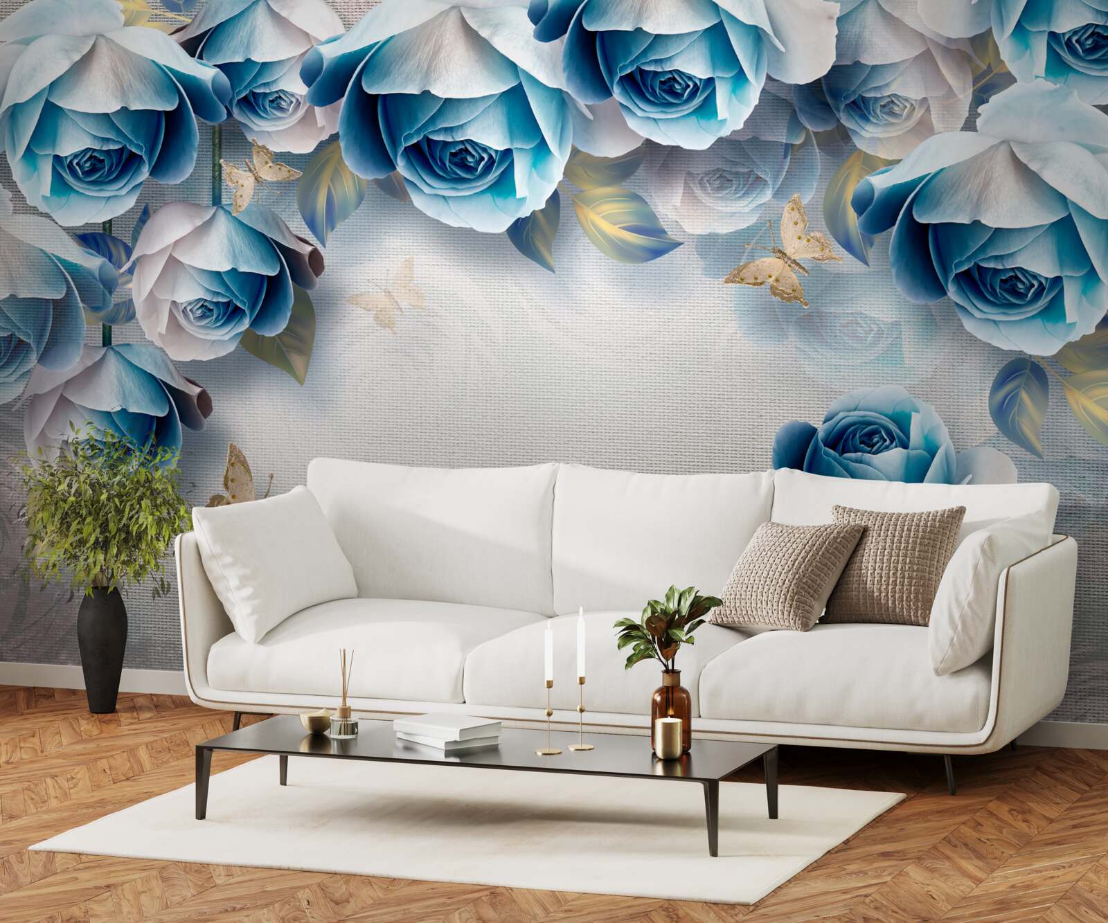 Фотошпалери метелики та блакитні троянди