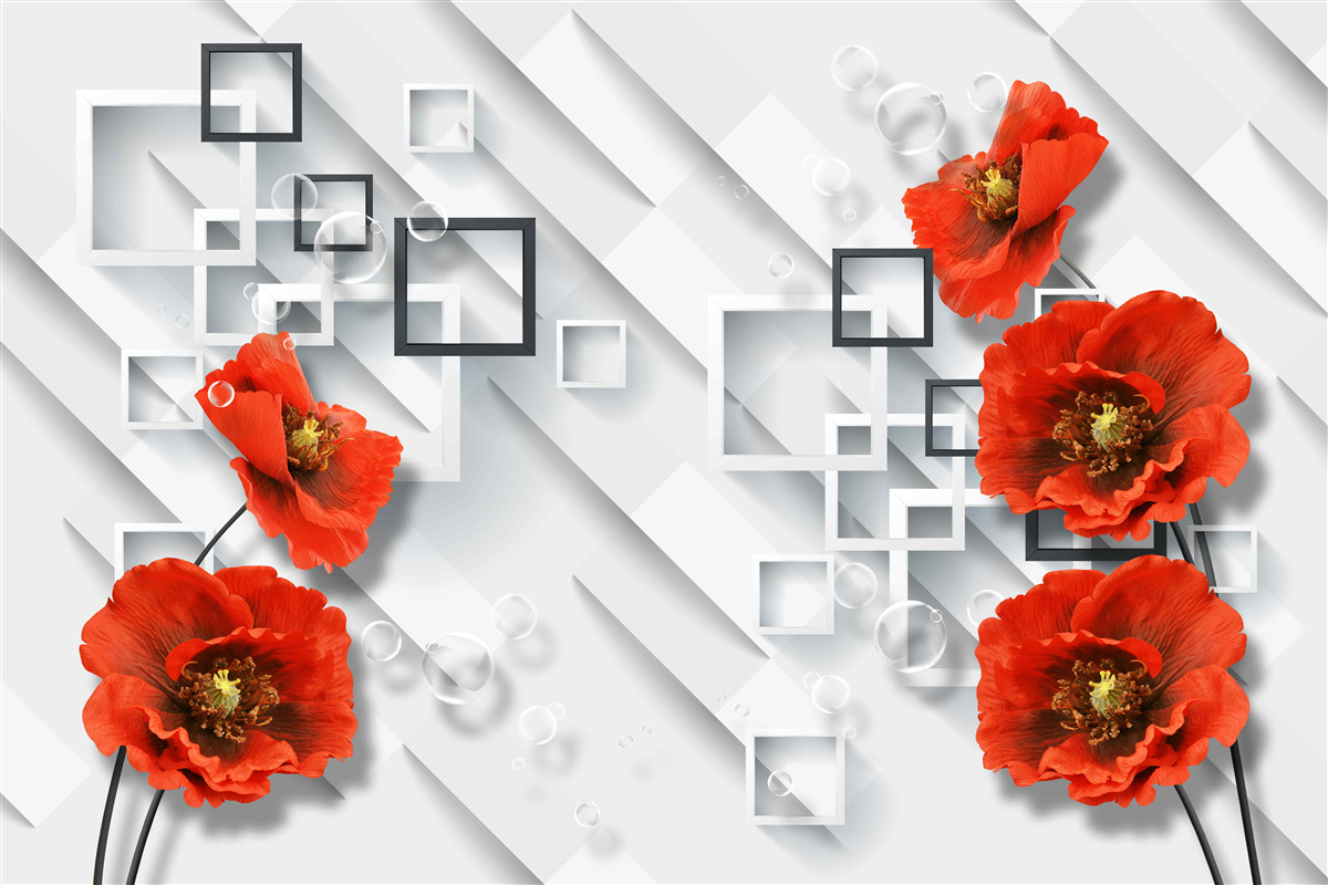 Фотошпалери розкішні червоні маки на незвичайному тлі