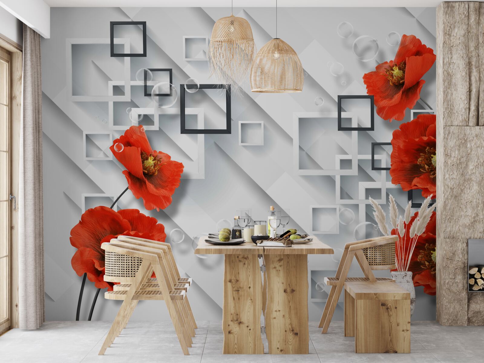 Фотошпалери розкішні червоні маки на незвичайному тлі