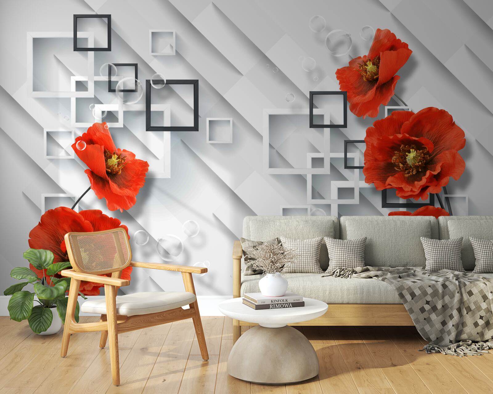 Фотошпалери розкішні червоні маки на незвичайному тлі