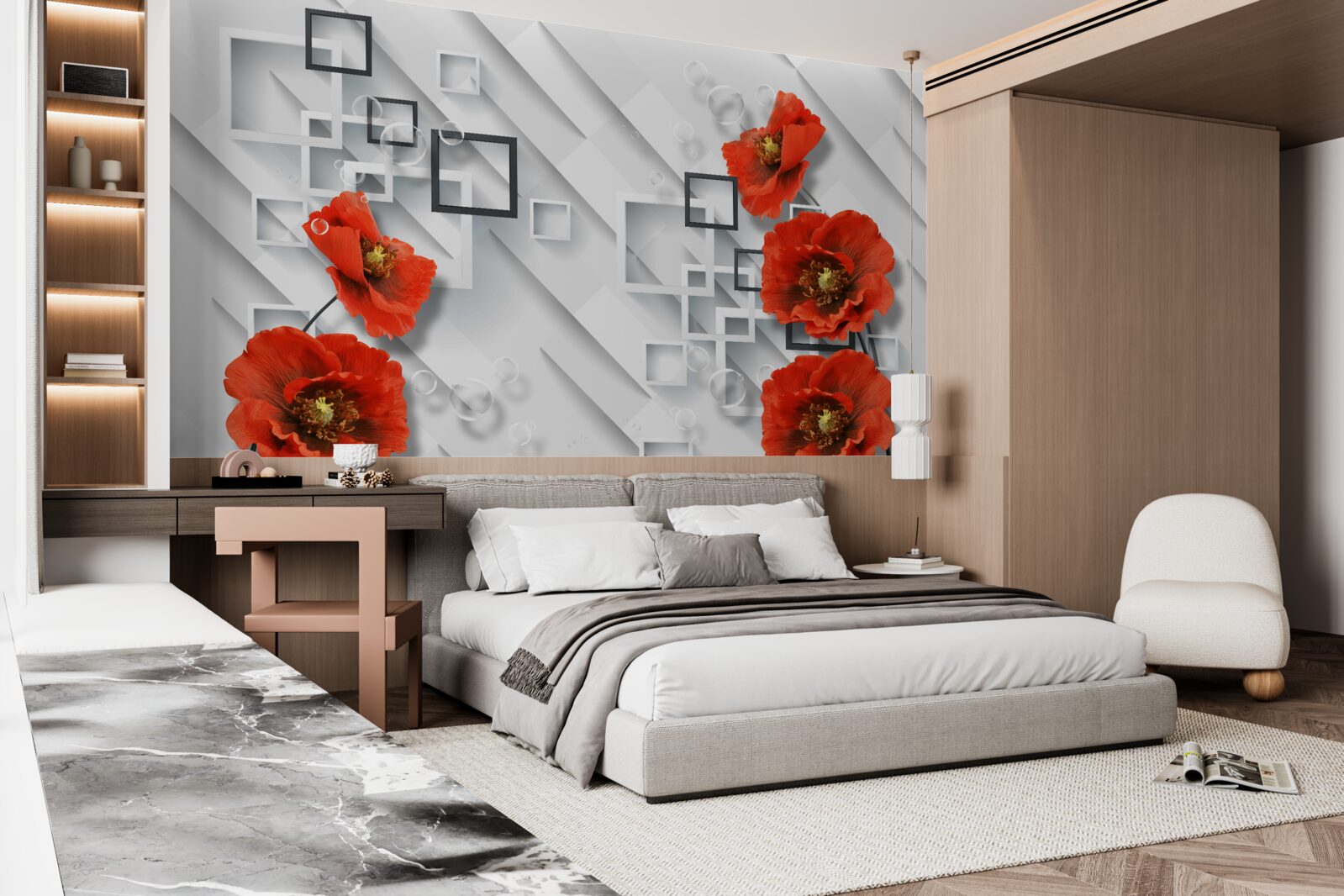 Фотошпалери розкішні червоні маки на незвичайному тлі