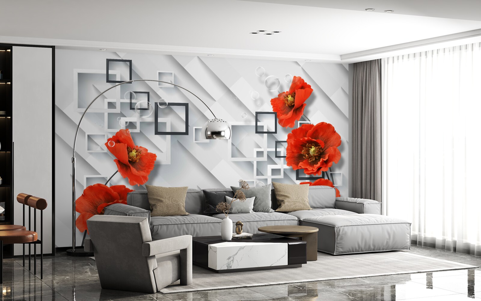 Фотошпалери розкішні червоні маки на незвичайному тлі