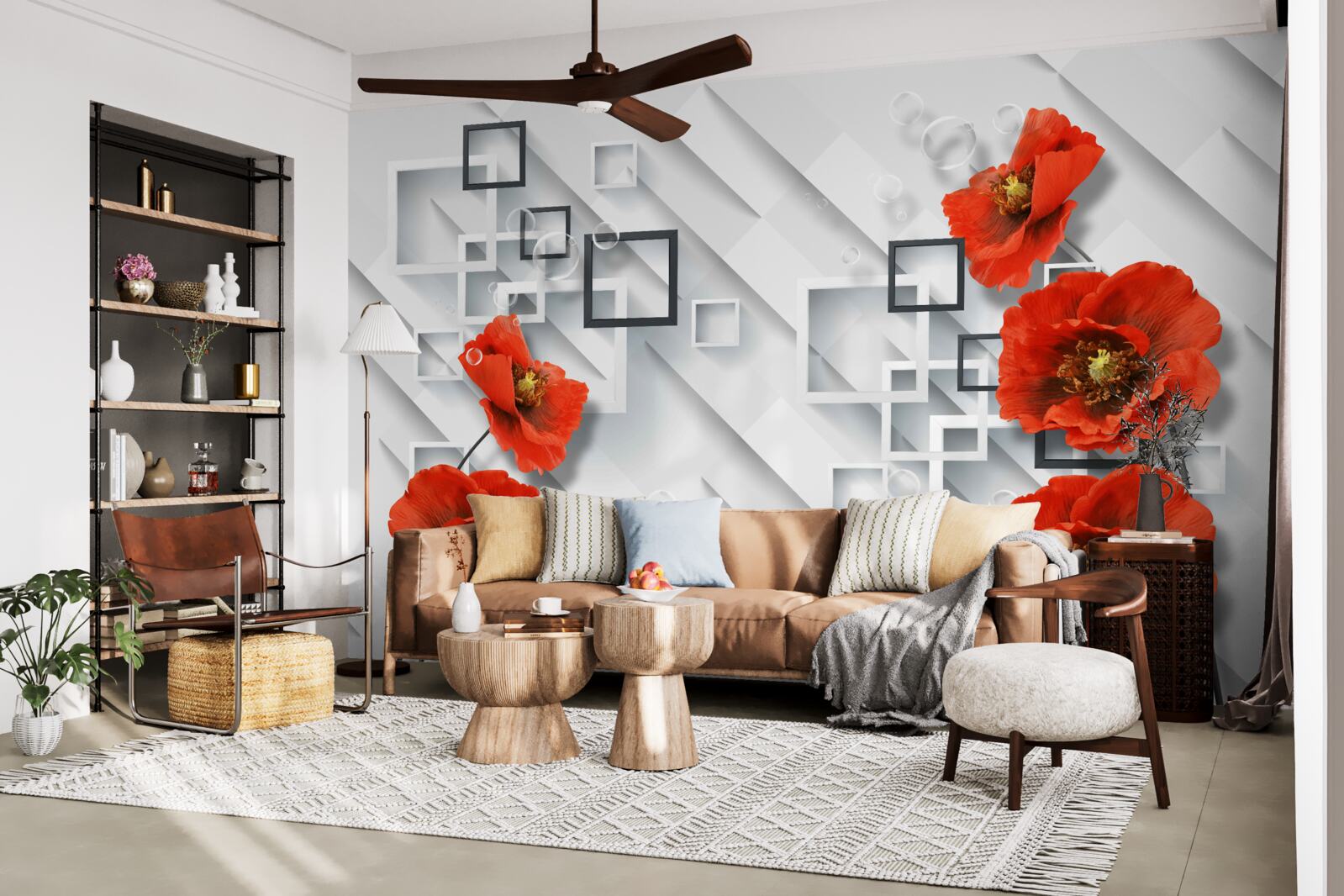 Фотошпалери розкішні червоні маки на незвичайному тлі