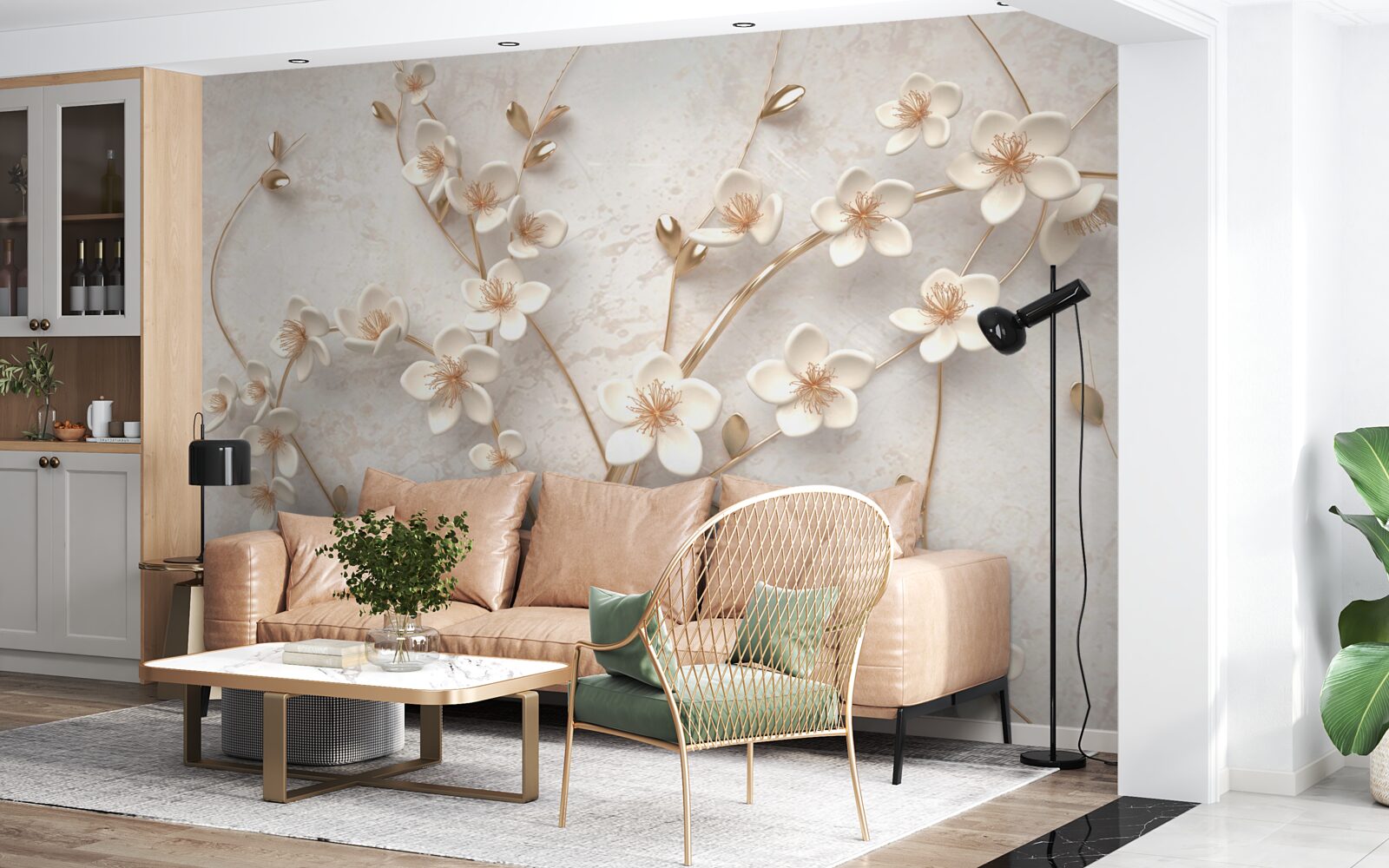 Фотошпалери кілька гілок з білими квітами магнолії