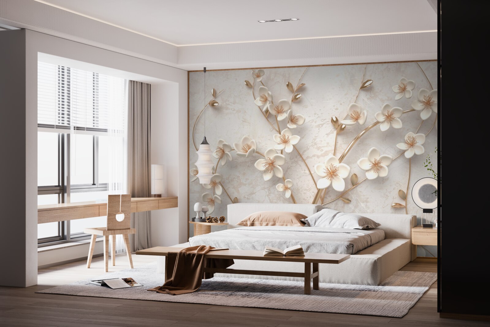 Фотошпалери кілька гілок з білими квітами магнолії