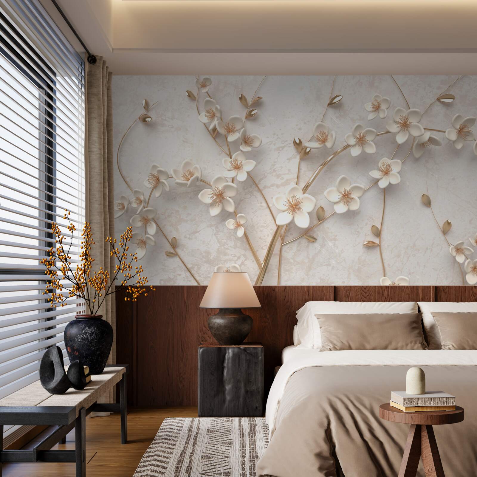 Фотошпалери кілька гілок з білими квітами магнолії