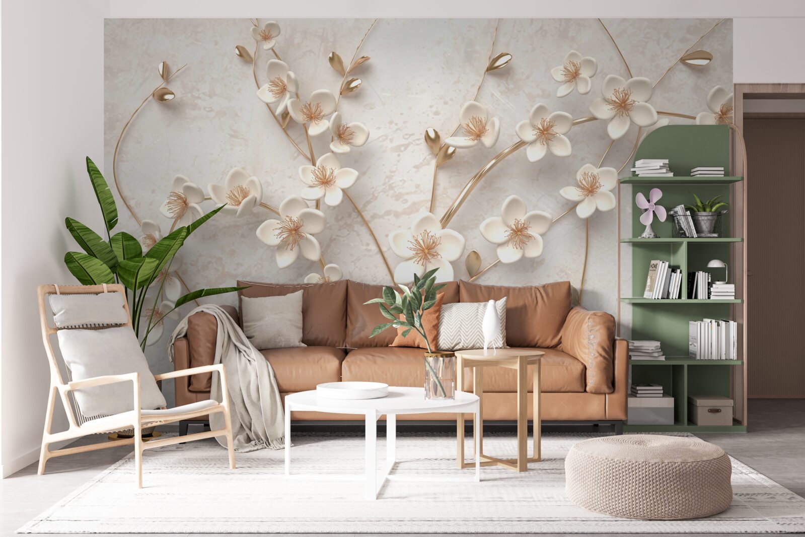 Фотошпалери кілька гілок з білими квітами магнолії